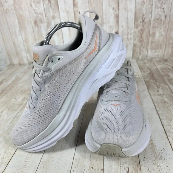 Hoka Bondi 8 Running Shoes Cushioned Comfort Walking Gray Women's 9.5 - Picture 4 of 8